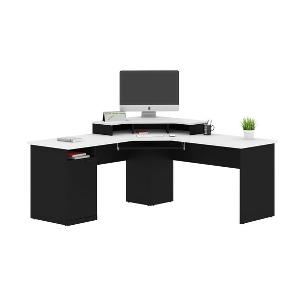 Bestar Hampton 71W Corner Desk, Black & White 69430-000018